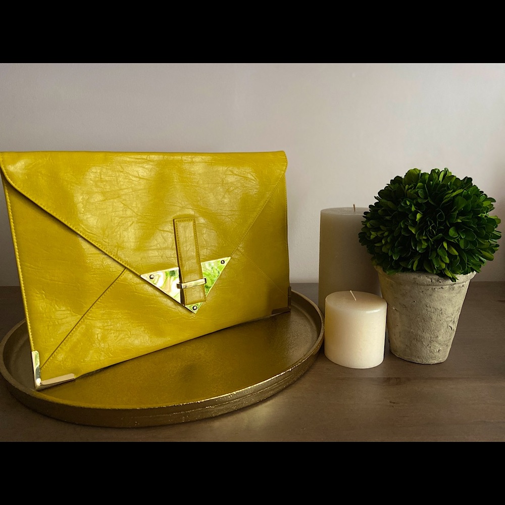 Oversized Mustard Yellow Clutch with Gold Hardware